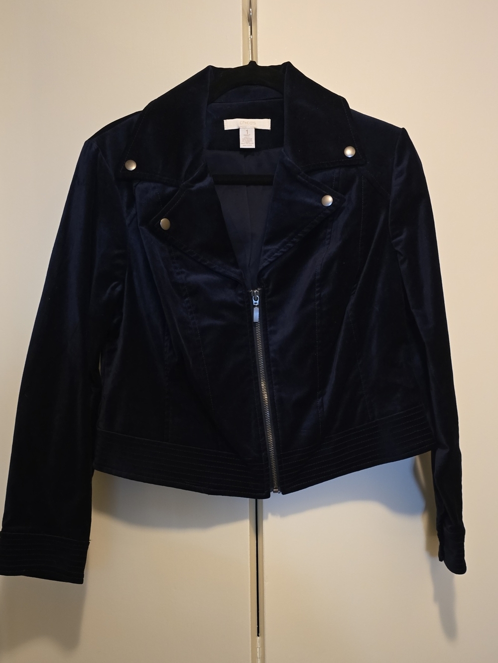 Chico's Navy Velvet Moto Jacket